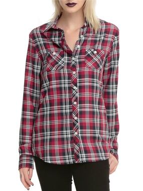 Hot Topic Plaid Button Up Shirt Long Sleeve Red NWOT
